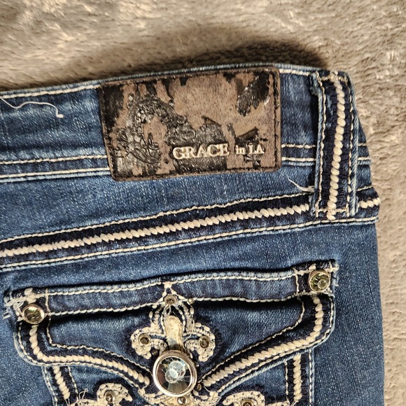 Grace In LA Jeans Women's Size 29 33X33 Blue Bootcut Stretch Dark Wash Pants - Picture 12 of 13